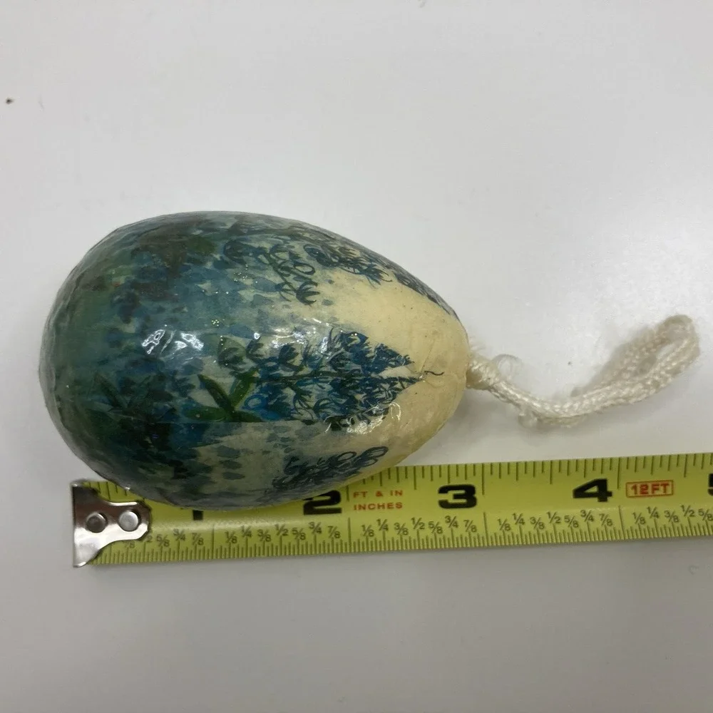 Vintage Easter Egg Texas Bluebonnet Ornament Lacquer Paper Mache Hand Painted 3i